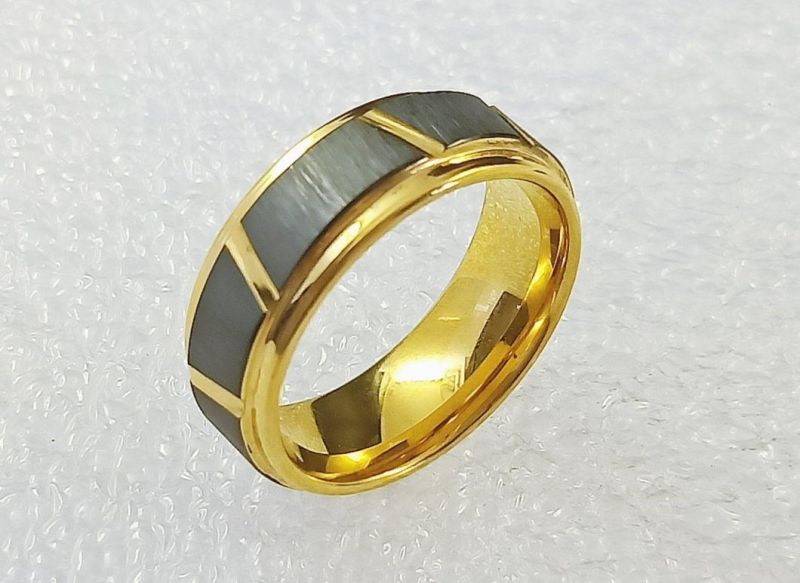 Manufacturers of Tungsten Jewelry Custom-Made Wholesale Black Gold Men′ S Tungsten Fashion Ring Tstr088