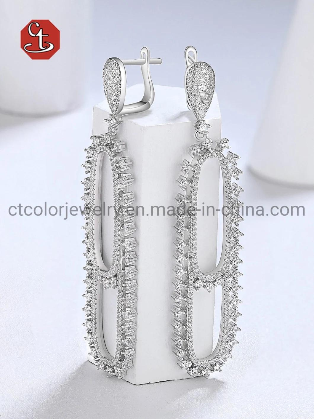 Fashion Jewelry Trendy 925 Sterling Silver CZ pave Prong Dangle Earrings