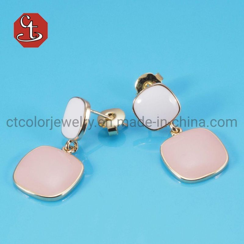 Fashion Jewelry Green Studs Enamel 925 Silver Earring Jewelry