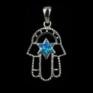 Fashion Jewish Jewelry 925 Silver Opal Hamsa Palm Pendant Charm