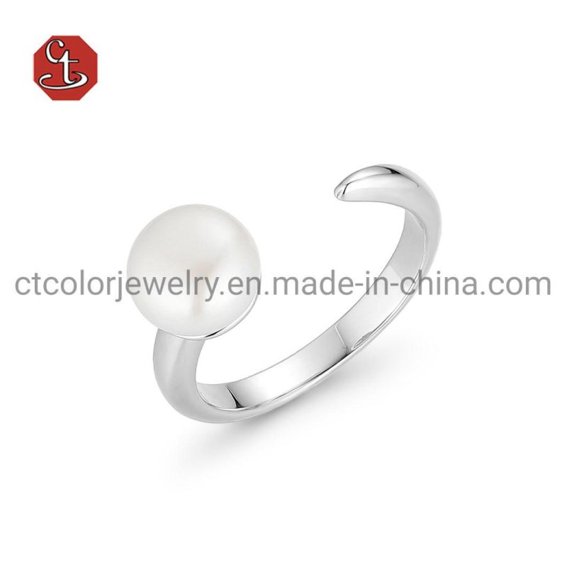 Fashion Jeweley 925 Silver and Brass Rose Gold plated Natural Freshwater Pearl Rings for Adjustable Rings