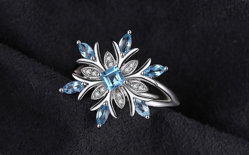 925 Sterling Silver Snowflake Ring for Fashion Women Fine Jewelry with Cubic Zirconia