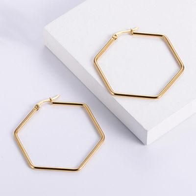 Geometry Series 2021 Trendy Jewelry Stainless Steel 18K Gold Plated Big Hexagon Hoop Earrings for Women