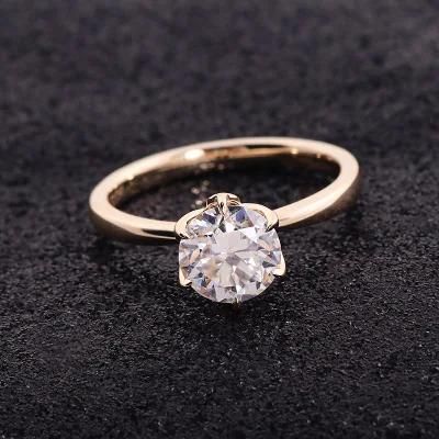 Custom Fashion Jewellery 14K Solid Yellow Gold Ring with 7.5mm Round Moissanite for Women Engagement Gold Jewelry