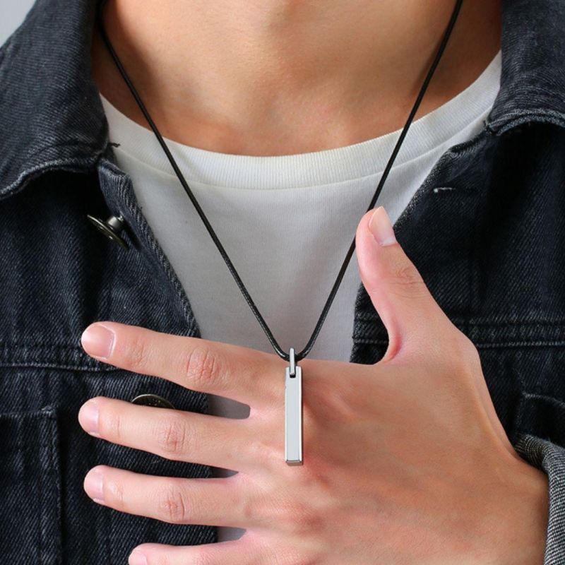 Simple Japanese and Korean Style Fashion Men′ S Tungsten Steel Pendant Steel Color Matching Rope Necklace Jewelry
