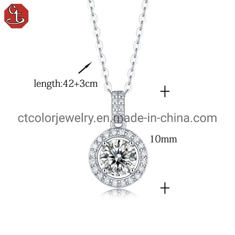 Fashion women′s necklace 1 carat moissanite diamond round pendant jewelry for girls