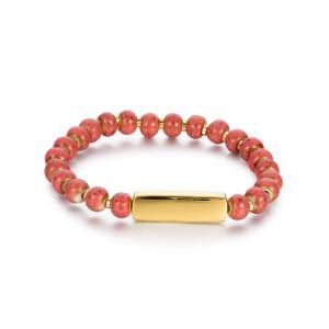 Custom Color Stainless Steel Engraved Name Bar Elastic Adjustable Elastic Ceramic Mushroom Beads Bracelet