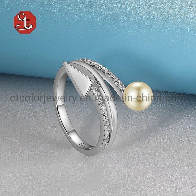 New Design 925 Sterling Silver  Jewellery CZ Arrow Shape Fashion Pearl Ring
