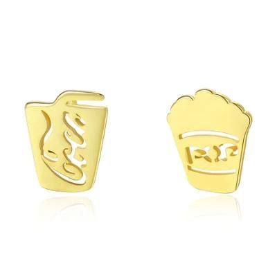 Drink and Popcorn Cup 925 Sterling Silver Earrings Ear Studs
