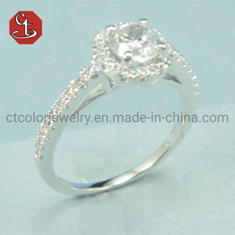 Trendy Copper Silver Gem Stone Wedding Rings For Women Classical White Synthetic Diamond Cubic Zirconia Engagement Ring Jewelry Gifts Wholesale