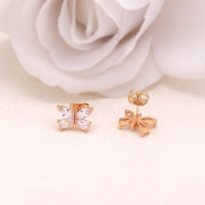18K Gold Plated Simple White CZ Butterfly Stud Earring