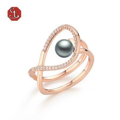 Fashion Jewelry Ring Gray Pearl Rings Fashion Micro Setting Silver 925 Rings