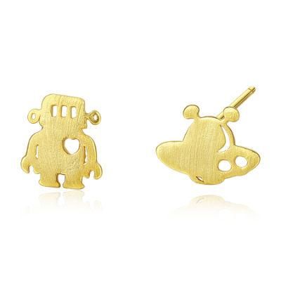 Sliver or Golden Earrings Stud in Aliens and Spaceships Shape
