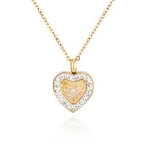 Women Jewelry Multilayer Love Crystal Stainless Steel Hearet Pendant Necklace
