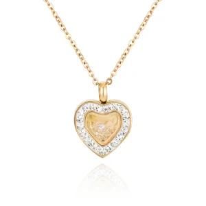 Women Jewelry Multilayer Love Crystal Stainless Steel Hearet Pendant Necklace