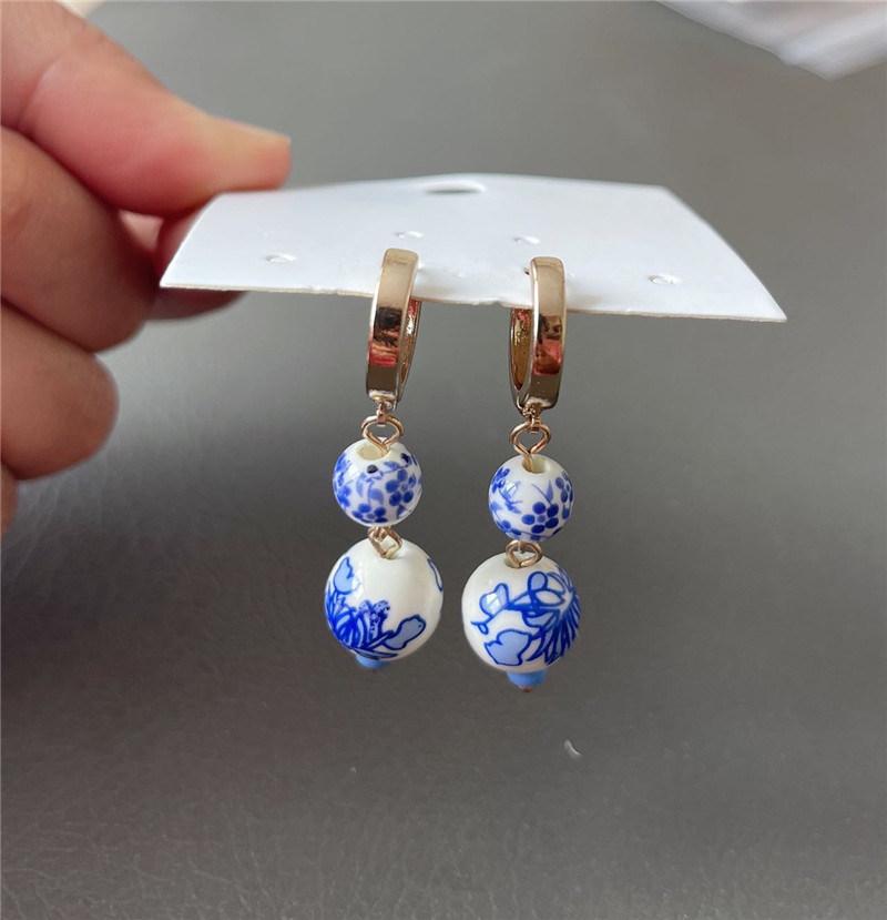 Fashion Jewelry Gold Plated Mini Small Hoop Huggie Blue Pink Rose Yellow Ceramics Drop Earrings for Women Female Girls or Gifts
