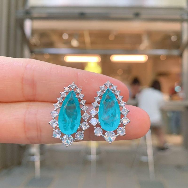 Fashion Light Blue Water Drop Big Stone Earrings&Necklace Jewelry Set