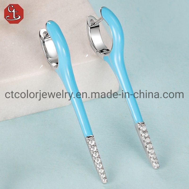 Fashion Jewelry Silver and Brass Enamel Long Earring