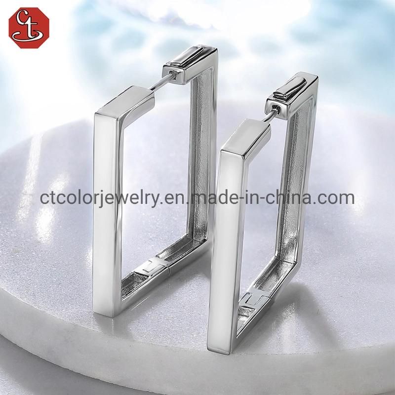 Simple style white plain silver rhombic jewelry earrings for sweet cool girl