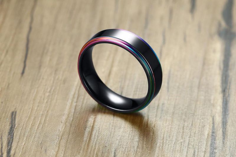 Fashion Accessories Jewelry Wholesale Titanium Steel Rainbow Ring Color Stainless Steel Men′ S Bare Body European and American Fashion Rings SSR2405