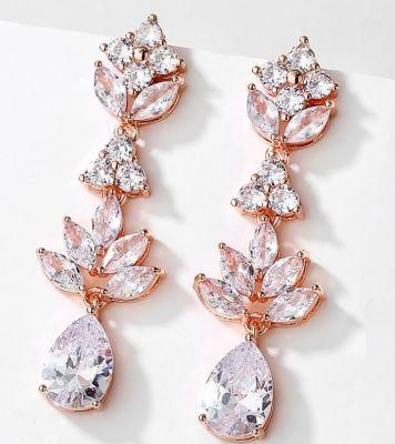 Wedding Bridal Vintage CZ Earring Jewelry, Bridesmaid CZ Earring. Rose Gold Earring