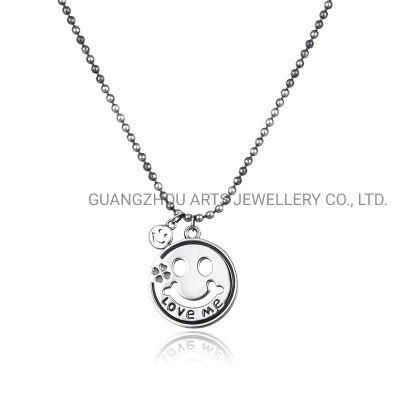 925 Sterling Silver Hollow Smiling Face Double Pendant Hip Hop Necklace