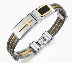 Men&prime;s Bracelet 3 Rows Wire Chain Bracelets Bangles Fashion Punk Stainless Steel Cross Bracelet Men Christian Men Jewelry