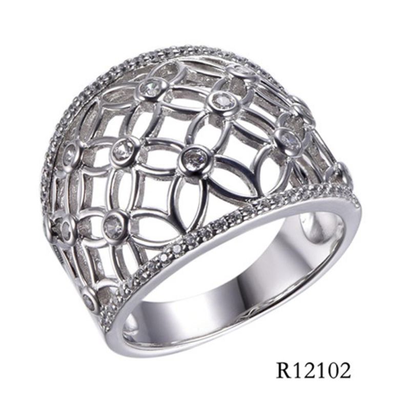 Hot Sale 925 Sterling Silver with CZ Reticulation Hollow Ring