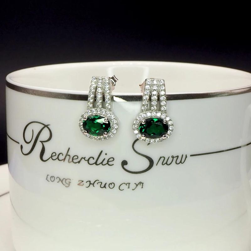 925 Sterling Silver Earrings Brazil Jewelry Created Emerald Gemstone Earrings Dubai Earrings Women