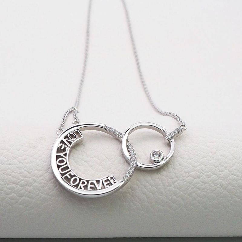 Fashion Jewelry 925 Sterling Silver Cubic Zirconia Love You Necklace for Women