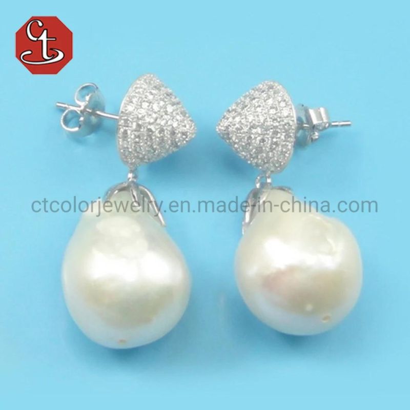 Elegant 925 Sterling Silver Earrings Jewelry Fashion Shining CZ Zirconia Pearl Ball Stud Earrings for Women Birthday Gifts