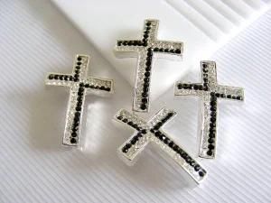 High Quality Double-Colors Crystal Rhinestone Sideways Cross Jewelry Connector (KJL-CS2514)