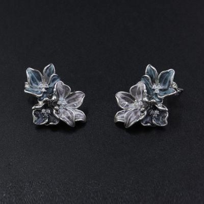 S925 Silver Elegant Flower Pattern Stud Earrings