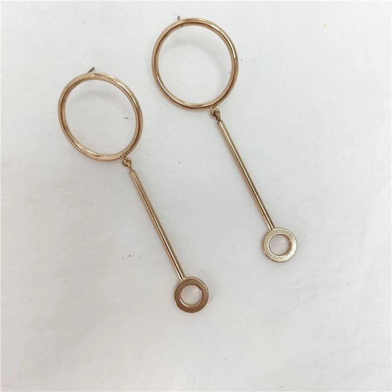 Fashion Women Earrings 18K Gold Color Circle Stud with Long Dangling Earrings Punk Bar Jewelry Accessories Brincos Aros