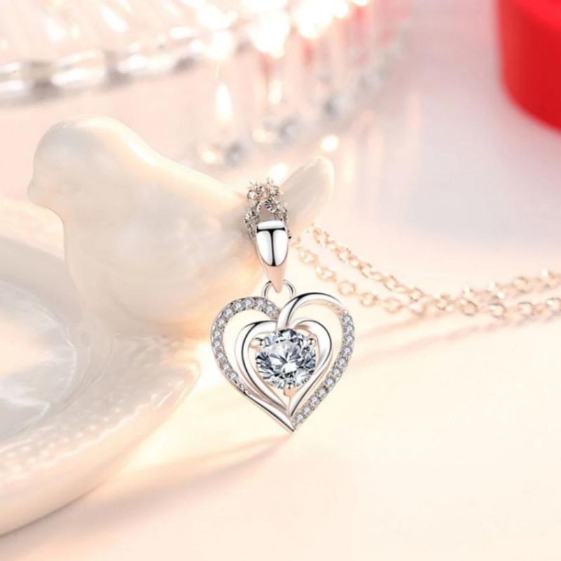 Factory Supply 925 Sterling Silver Necklace Women Ins Light Luxury Niche Heart-Shape High End Clavicle Chain