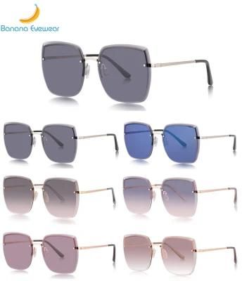 Ready to Ship Wholesale Rimless Square Edge Cutting Women Metal Sunglasses