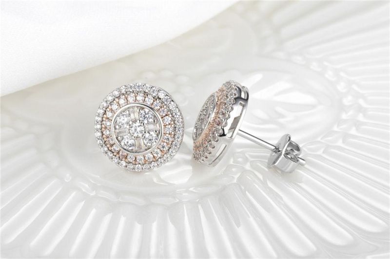 925 Silver Jewelry/Fashion Accessories/CZ Stud Earrings/Two Tone Plating/Rose Gold Plating