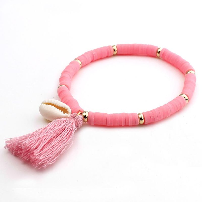 2021 Hot Selling Bohemian Rainbow Colorful Conch Tassel Bracelet for Vacation