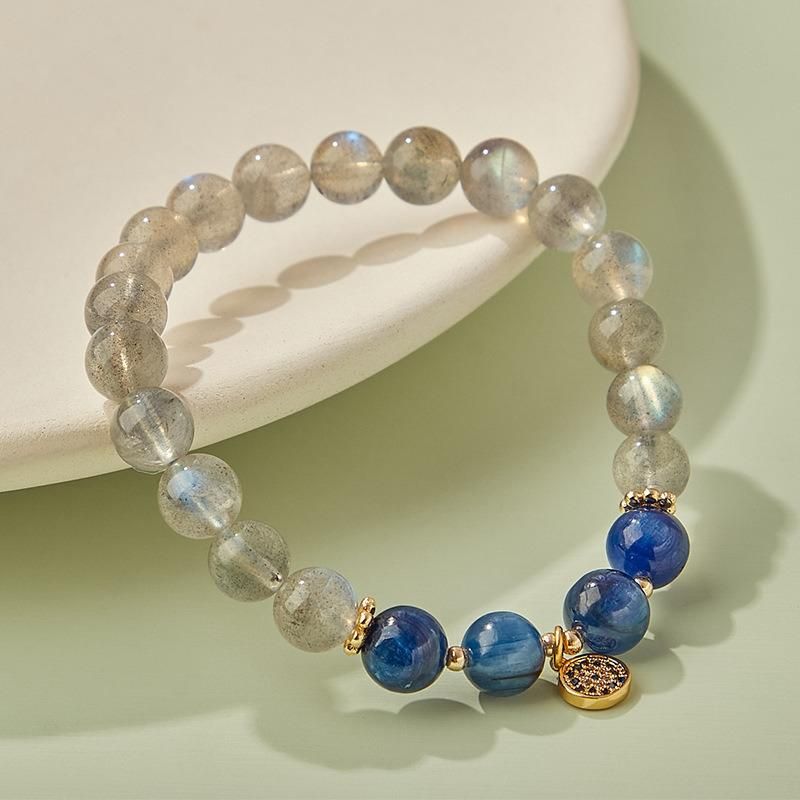 Fashion Jewelry Crystal Bracelets Natural Blue Crystal Grey Moonstone Strand