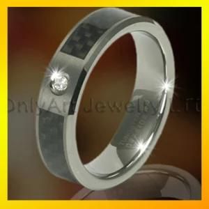 Carbon Fiber Tungsten Band Ring with Dimaond CZ