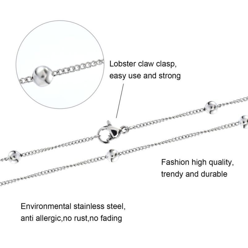 Fashion Jewellery Layering Necklace Stainless Steel Curb Chain Ball Lady Jewelry Gold Plated 316L
