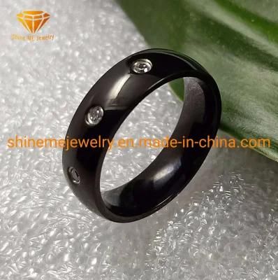 Fashion Jewelry Black Plating 6mm Pure Titanium Engagement Bands Tr1934