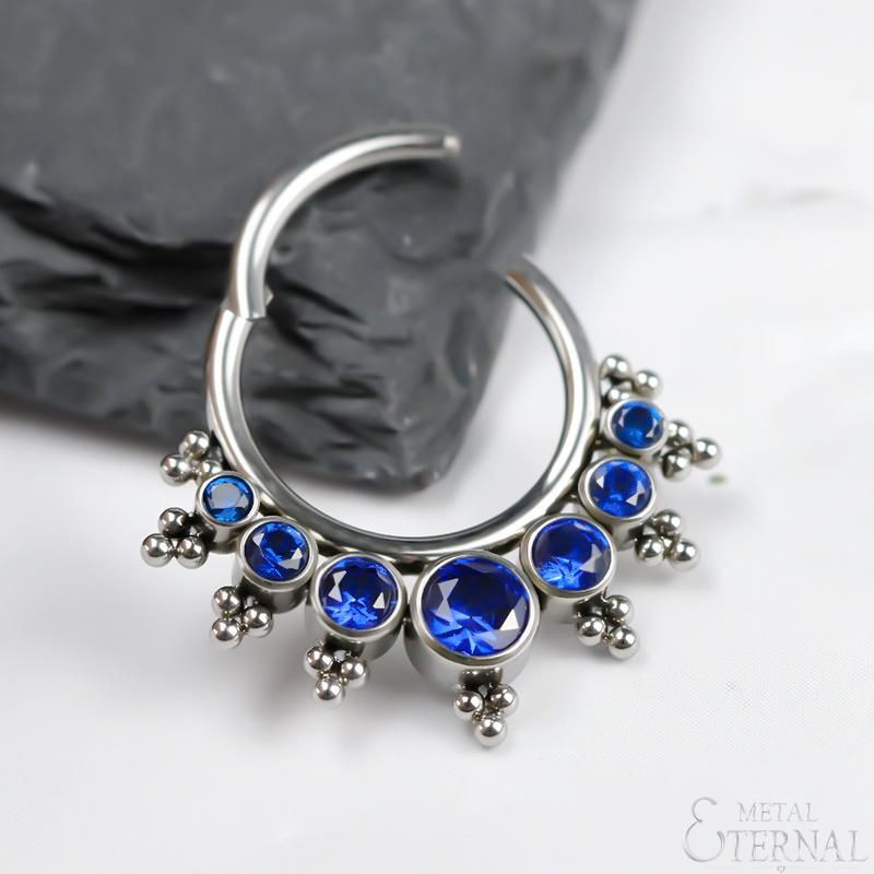 Eternal Metal ASTM F136 Titanium Hinged Segment Hoop Rings with Blue Cubic Zircons Jewelry Piercing