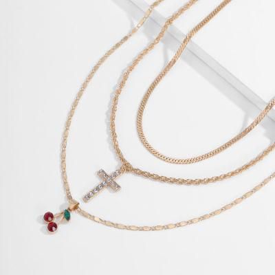 Fashion Creative Jewelry Cute Cherry Choker Simple Cross Necklace Set
