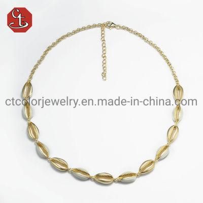 Wholesale Jewellery 925 Sterling Silver 18K Gold plated Jewelry Fashion White Enamel Shell Shape Pendant Necklace for Ladies