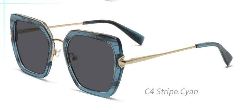 Rectangle Geometric Stylish Metal Sunglasses UV Protective Women′s Sunglasses