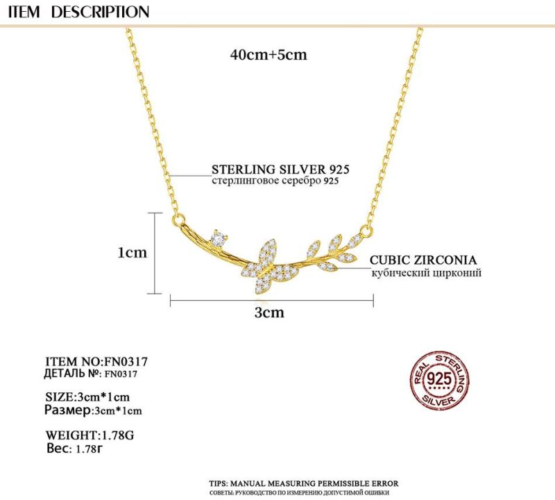 Zircon Jewelry Butterfly Gold 925 Silver Necklace for Ladies