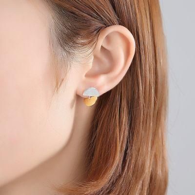 Sliver and Golden Double Semicircle Design Ear Stud