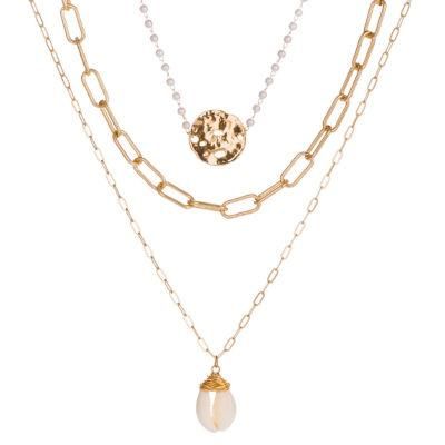 Fashion Jewelry Multi Layers Drop Necklace with Chain and Pearl Charm