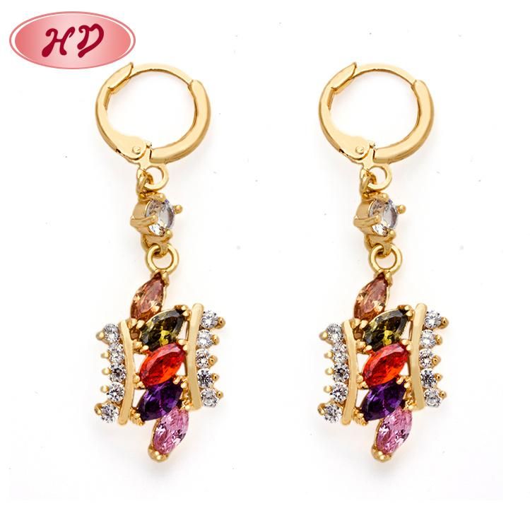 2020 HD Handmade Fashion Jewelry Colorful Cubic Zirconia 24K Gold Drop Earrings
